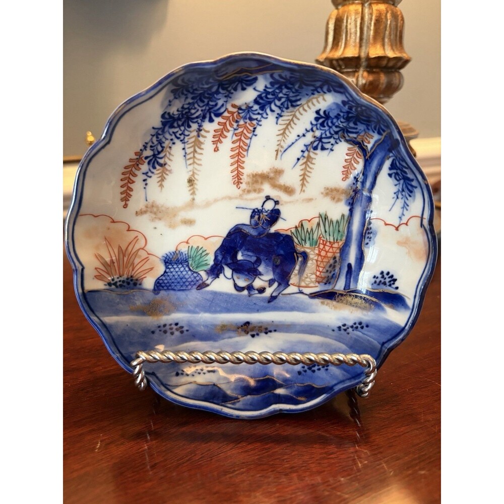 Antique Japanese Imari Bowl Boy on Water Buffalo Fuku Mark 19th Century